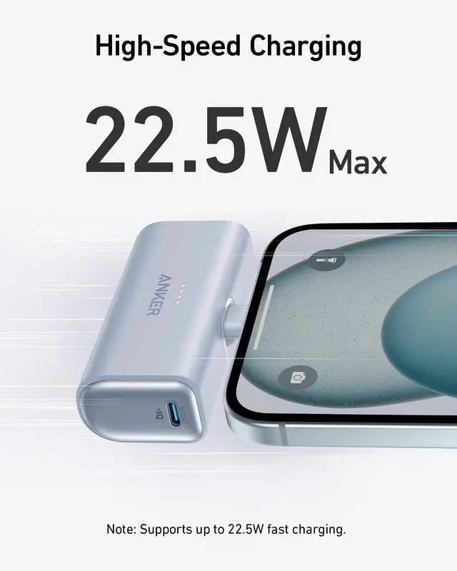Alt view image 2 of 7 - Portable Charger, Nano Power Bank with Built-in USB C Connector, 5,000mAh Portable Charger 22.5W, for iPhone 17/16/15 Series, Samsung S22/23 Series, iPad Pro/Air, AirPods, and More