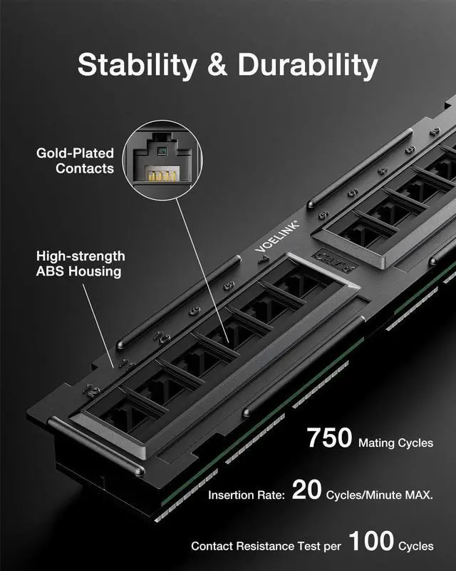 Alt view image 4 of 7 - Port Cat6 Patch Panel 1000 Mbps for Home and Office, Network Panel UTP with Wall Mount 89D Bracket for CAT6/CAT5E/CAT5 Cabling, 9.96 L x 3.35 H Inches, 1 Pack