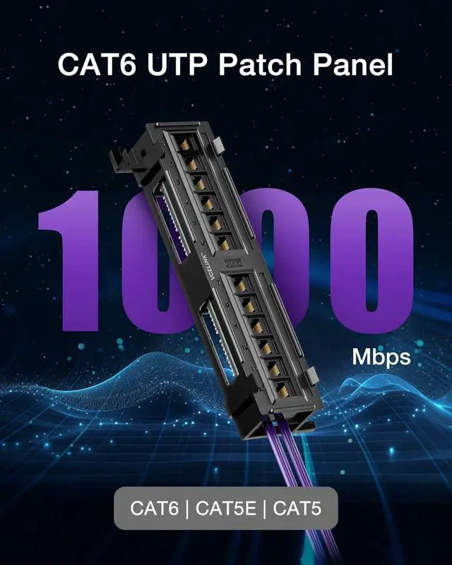 Alt view image 2 of 7 - Port Cat6 Patch Panel 1000 Mbps for Home and Office, Network Panel UTP with Wall Mount 89D Bracket for CAT6/CAT5E/CAT5 Cabling, 9.96 L x 3.35 H Inches, 1 Pack