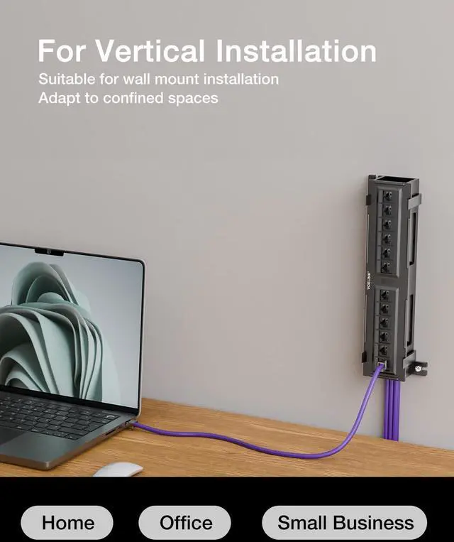 Alt view image 7 of 7 - Port Cat6 Patch Panel 1000 Mbps for Home and Office, Network Panel UTP with Wall Mount 89D Bracket for CAT6/CAT5E/CAT5 Cabling, 9.96 L x 3.35 H Inches, 1 Pack