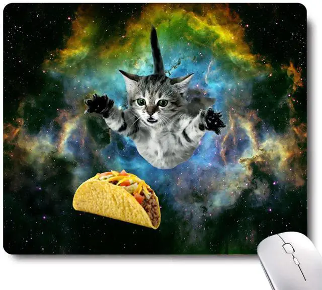 Main image of Cute Cat Space Taco Galaxy Gaming Mouse Pad - Non-Slip Rubber Base for Laptop, Desk Dad