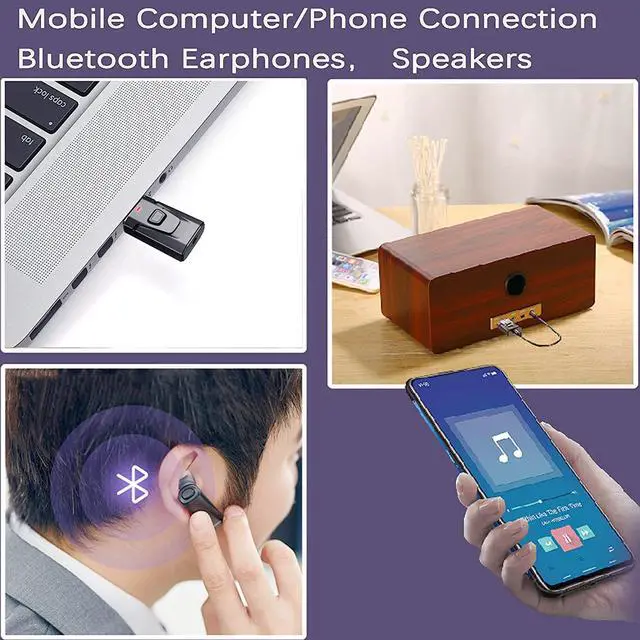 Alt view image 6 of 7 - USB BT5.0 Adapter 4 in 1 Wireless Stereo Audio Adapter Receiver Transmitter with 3.5mm AUX Cable for Speaker PC Car TV Home Audio System