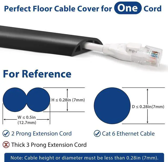 Alt view image 2 of 7 - Floor Cord Cover 4ft, Cord Hider Floor Black, Cable Management Cover Prevent Cable Trips, Wire Covers for Electric Power Cords, Wire Protector Cavity W0.47 x H0.28