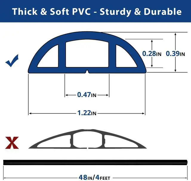 Alt view image 7 of 7 - Floor Cord Cover 4ft, Cord Hider Floor Black, Cable Management Cover Prevent Cable Trips, Wire Covers for Electric Power Cords, Wire Protector Cavity W0.47 x H0.28