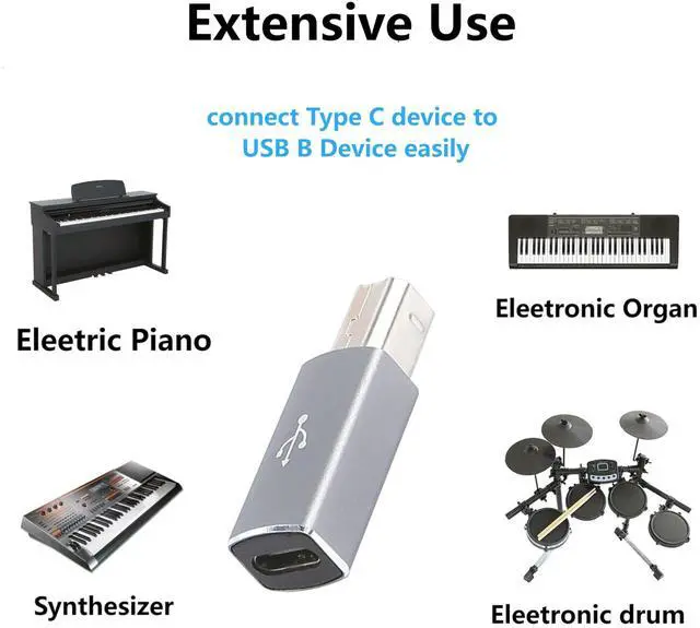 Alt view image 3 of 7 - USB Type C Female to USB2.0 B Male Printer Adapter Converter USB-C Female to MIDI Male Connector for MIDI Electric Piano Laptop Type-C Device 2pcs