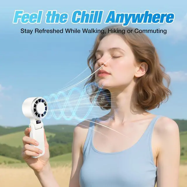 Alt view image 4 of 7 - Portable Turbo Handheld Fan with ICE Cooling 4000mAh Battery, 5-Speed Wind, Brushless Motor, Fast Charging USB-C, FFoldable, Wearable & Desktop Use, Mini Fan for Outdoor, Travel & Work