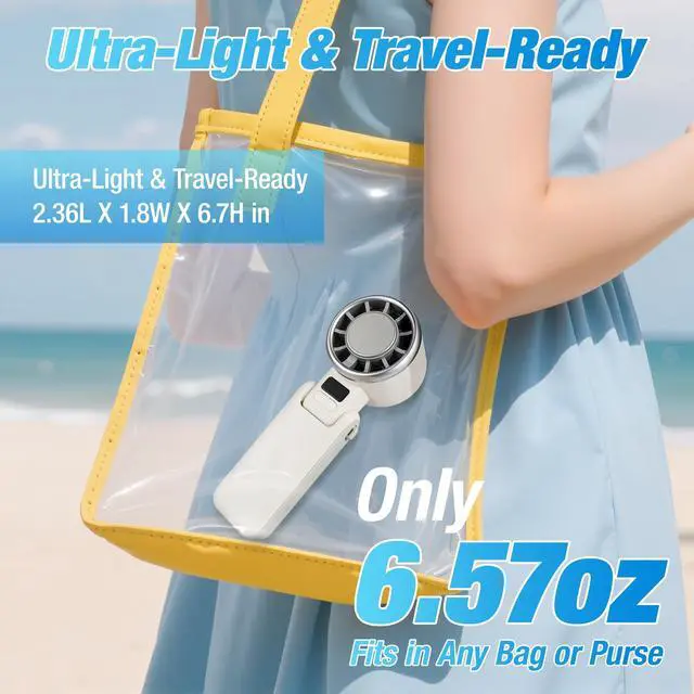 Alt view image 5 of 7 - Portable Turbo Handheld Fan with ICE Cooling 4000mAh Battery, 5-Speed Wind, Brushless Motor, Fast Charging USB-C, FFoldable, Wearable & Desktop Use, Mini Fan for Outdoor, Travel & Work