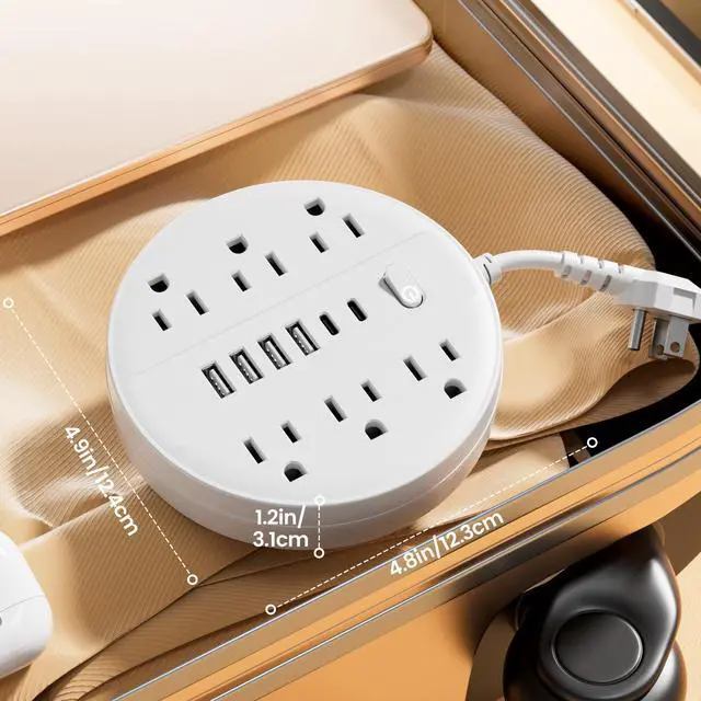 Alt view image 3 of 6 - Flat Plug Power Strip Surge Protector, Chiefway Outlet Extender with Multiple Outlets, 6 AC Outlets, 4 USB Ports, 2 USB C & On/Off Switch, Short Extension Cord for Home Room Dorm Essentials, Travel RV