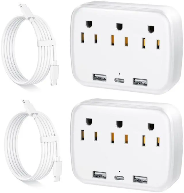 Main image of Multi Plug Wall Outlet Splitter With USB, Multiple Outlet Extender Surge Protector With 3 USB Ports(1 USB C PD20W), Electrical Outlet Adapter Extension for Travel Home Office Dorm 2 Pack White