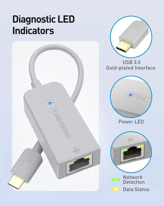 Alt view image 5 of 6 - USB C to Ethernet Adapter with 1Gbps, PXE, MAC Address Clone (Thunderbolt to Ethernet Adapter, Gigabit Network to USB C) in Gray - Compatible with MacBook Pro, XPS, Surface Pro