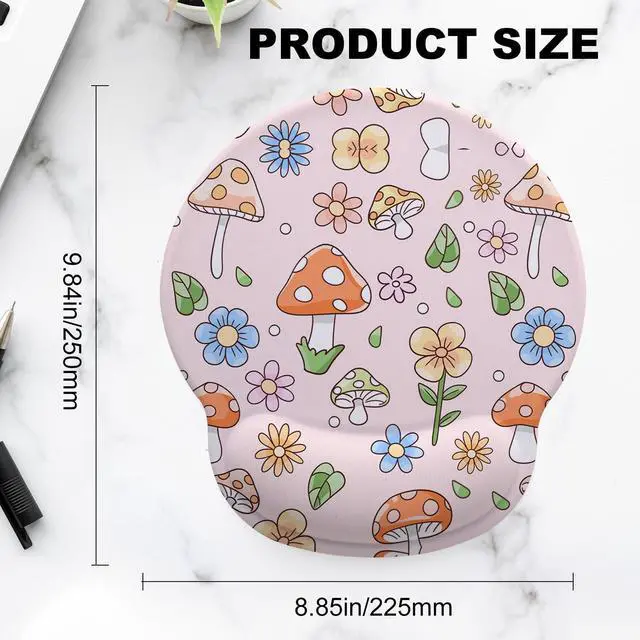 Alt view image 4 of 6 - Pink Mushroom Mouse Pad with Gel Wrist Support, Smooth Surface Ergonomic Mouse pad, Non-Slip Pain Relief Desk Mat for Gaming, Work & Office Desktop