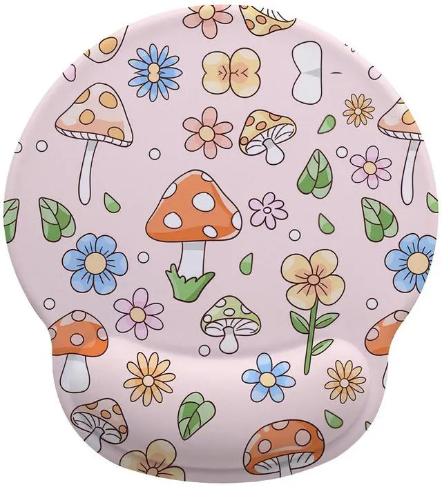 Main image of Pink Mushroom Mouse Pad with Gel Wrist Support, Smooth Surface Ergonomic Mouse pad, Non-Slip Pain Relief Desk Mat for Gaming, Work & Office Desktop