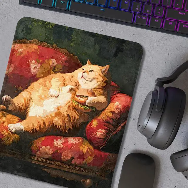 Alt view image 5 of 6 - Funny Fat Cat Mouse Pad, Positive Eclectic Orange Cat Mouse Pads for Wireless Mouse Computers Laptop Desk Accessories, Cats Office Supplies, 9.5x7.9 Inch