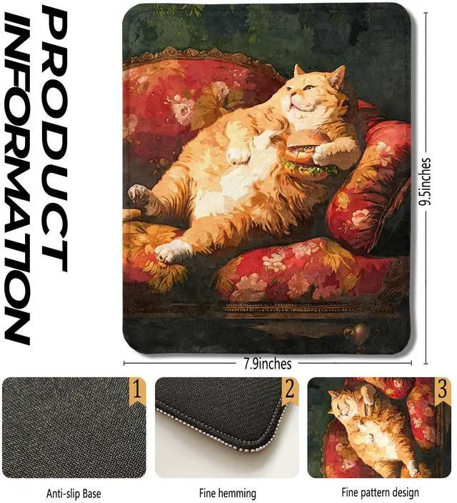 Alt view image 2 of 6 - Funny Fat Cat Mouse Pad, Positive Eclectic Orange Cat Mouse Pads for Wireless Mouse Computers Laptop Desk Accessories, Cats Office Supplies, 9.5x7.9 Inch