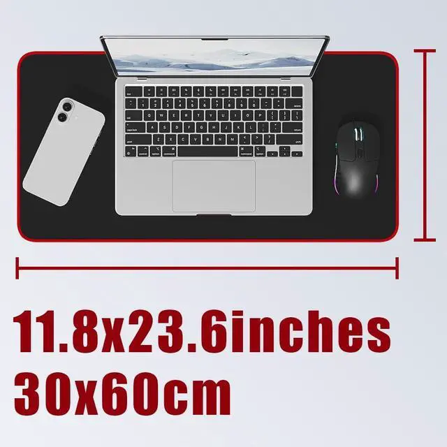 Alt view image 6 of 7 - Large Gaming Mouse Pad Mat 11.8x23.6 Inches with Red String Stitched Edge Non-Slip Rubber Base Washable Resilient for Office Home Computers Laptop Table Mouse Pads Mats Accessory