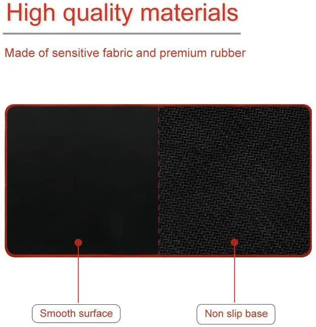 Alt view image 7 of 7 - Large Gaming Mouse Pad Mat 11.8x23.6 Inches with Red String Stitched Edge Non-Slip Rubber Base Washable Resilient for Office Home Computers Laptop Table Mouse Pads Mats Accessory
