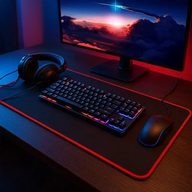 Alt view image 2 of 7 - Large Gaming Mouse Pad Mat 11.8x23.6 Inches with Red String Stitched Edge Non-Slip Rubber Base Washable Resilient for Office Home Computers Laptop Table Mouse Pads Mats Accessory