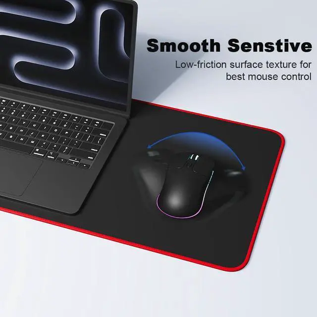 Alt view image 5 of 7 - Large Gaming Mouse Pad Mat 11.8x23.6 Inches with Red String Stitched Edge Non-Slip Rubber Base Washable Resilient for Office Home Computers Laptop Table Mouse Pads Mats Accessory