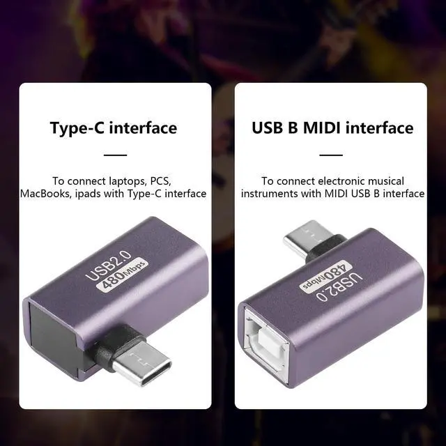 Alt view image 6 of 7 - 2 Pack USB C to USB B Adapter Type C to MIDI Convert Connector Type C Male to USB B Female Printer Adapter for Eectric Piano DAC,Synthesizer,DJ Controller,Keyboard,Printer (90 Degree)