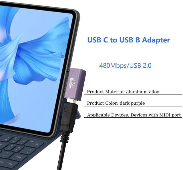 Alt view image 7 of 7 - 2 Pack USB C to USB B Adapter Type C to MIDI Convert Connector Type C Male to USB B Female Printer Adapter for Eectric Piano DAC,Synthesizer,DJ Controller,Keyboard,Printer (90 Degree)