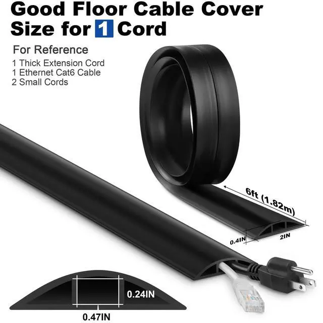 Alt view image 2 of 5 - Cable Cover Floor 6FT, Black Floor Cord Cover, Single Cord Protector Extension Cord Covers for Floor, Floor Wire Covers for Cords - Floor Wire Cover Cord Cavity: 0.47" (W) x 0.24" (H)