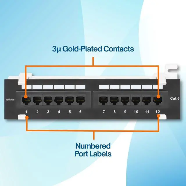 Alt view image 2 of 5 - 12-Port Network Patch Panel Cat-6 1U UL Listed - Wall Mount with 89D Bracket - Installer Grade 3µ Gold Plated Contacts - Lifetime Mfg Warranty 720779