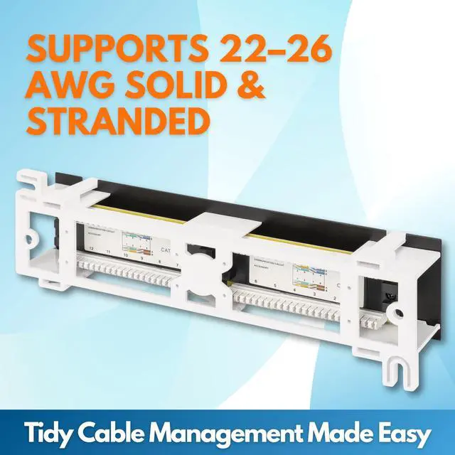 Alt view image 5 of 5 - 12-Port Network Patch Panel Cat-6 1U UL Listed - Wall Mount with 89D Bracket - Installer Grade 3µ Gold Plated Contacts - Lifetime Mfg Warranty 720779