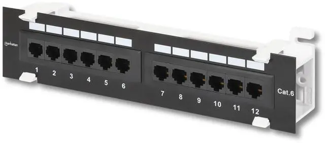 Main image of 12-Port Network Patch Panel Cat-6 1U UL Listed - Wall Mount with 89D Bracket - Installer Grade 3µ Gold Plated Contacts - Lifetime Mfg Warranty 720779