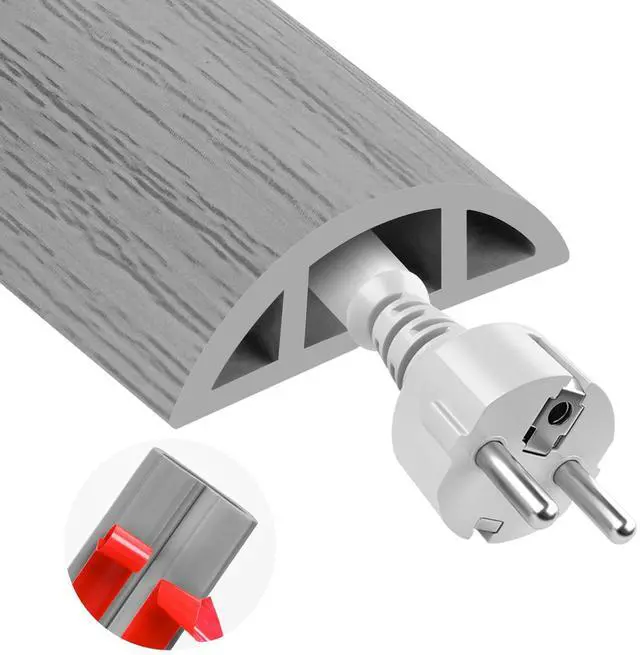 Main image of 10FT Floor Cord Cover for Wire Self Adhesive Cable Cavity Management PVC Extension Cord Hider Power Floor Wire Protector Cover Prevent Cable Trips for Office Home Outdoor (Gray Wood, 1.18'')