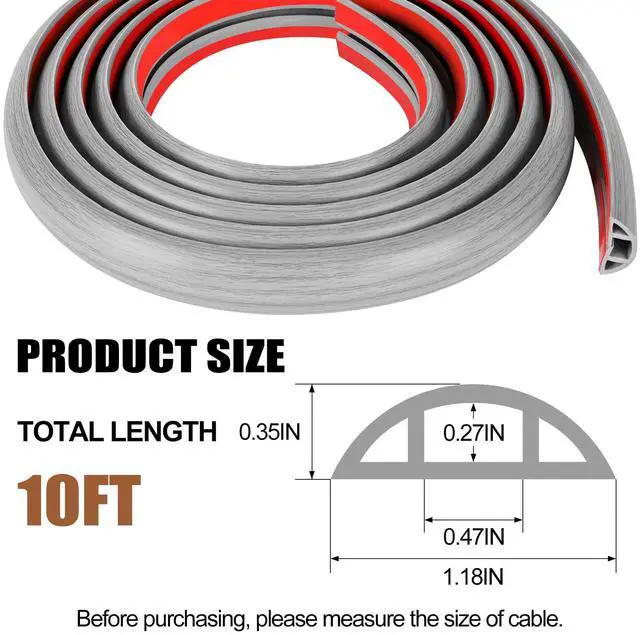 Alt view image 2 of 7 - 10FT Floor Cord Cover for Wire Self Adhesive Cable Cavity Management PVC Extension Cord Hider Power Floor Wire Protector Cover Prevent Cable Trips for Office Home Outdoor (Gray Wood, 1.18'')