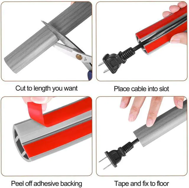 Alt view image 5 of 7 - 10FT Floor Cord Cover for Wire Self Adhesive Cable Cavity Management PVC Extension Cord Hider Power Floor Wire Protector Cover Prevent Cable Trips for Office Home Outdoor (Gray Wood, 1.18'')