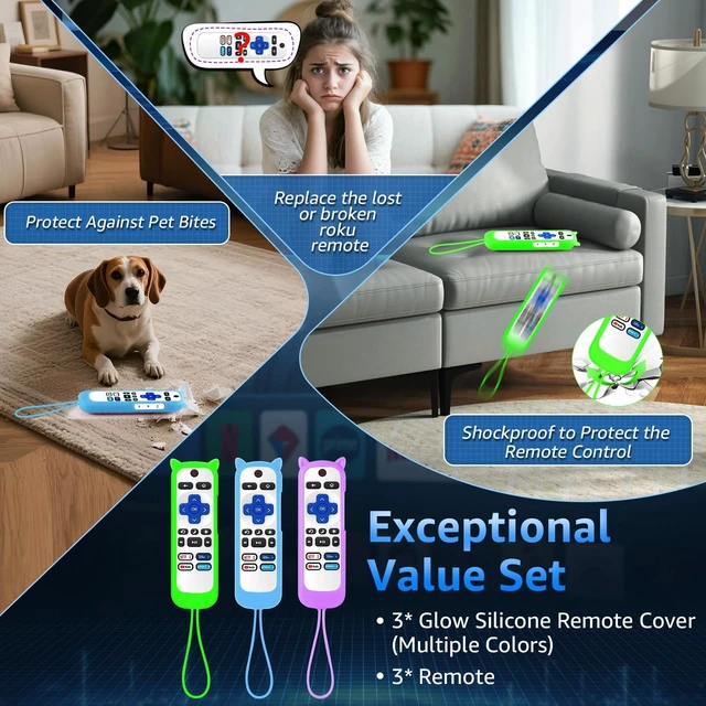 Alt view image 4 of 7 - (Pack of 3) Replacement Remote Only for Roku TV with Soft Protective Cover Remote for TCL/Onn/Hisense/Sharp/Element/Philips Roku Smart TV (Elegant White)Remote BackupNo SetupGlow in The Dark