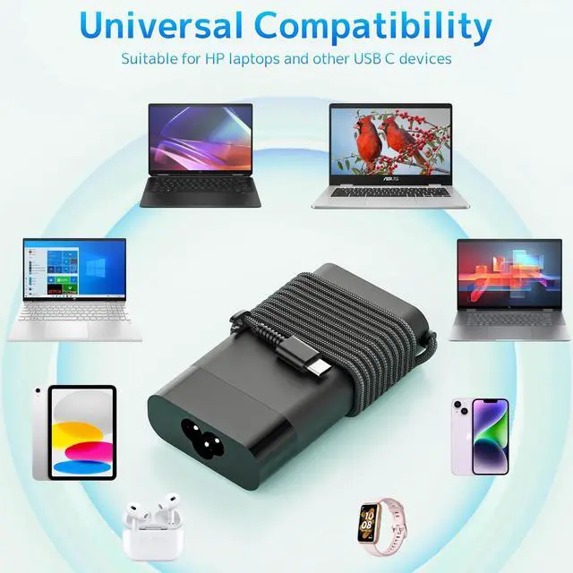 Alt view image 2 of 4 - New Slim 65W USB C Laptop Charger Compatible with HP Envy x2 Spectre 12 13 X360 Chromebook Pavilion 12-B000 EliteBook G2 G5 G7 Elite x2 OmniBook X Type C Power AC Adapter Cord (L43407-001)