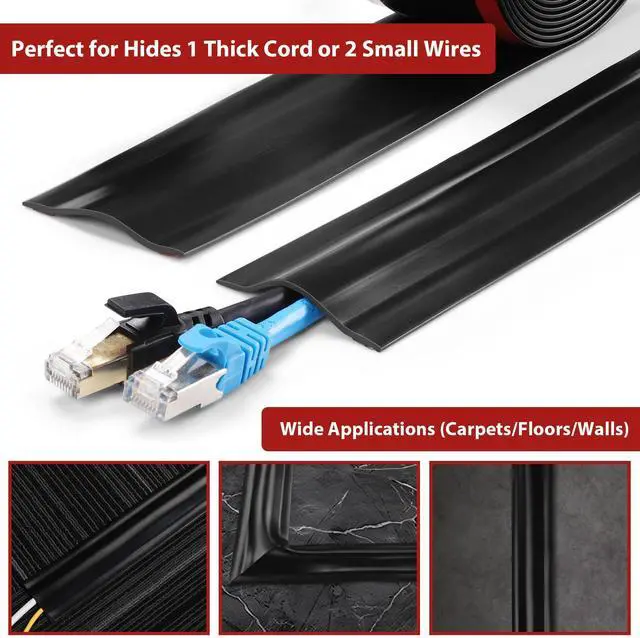Alt view image 3 of 6 - 8.2Ft Cord Cover Floor, PVC Cord Covers for Wires on Floor, Soft Floor Cable Cover Cord Hider, Floor Cable Management Cable Protector for Commercial Office Carpet/Floors/Wall Black