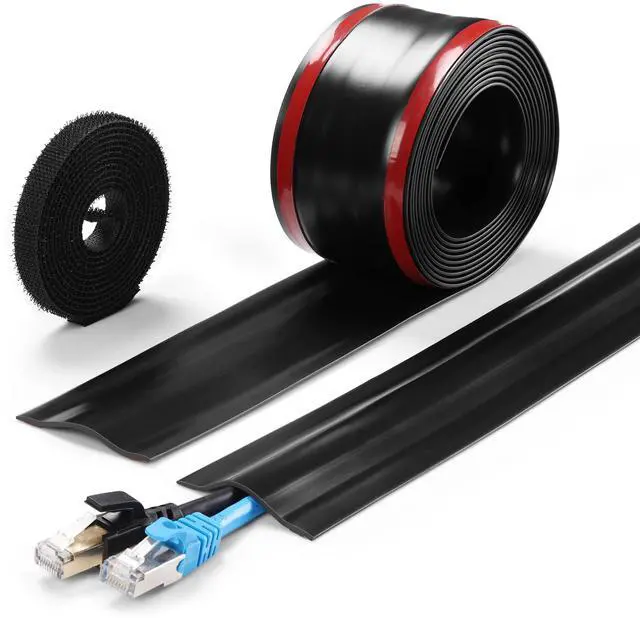Main image of 8.2Ft Cord Cover Floor, PVC Cord Covers for Wires on Floor, Soft Floor Cable Cover Cord Hider, Floor Cable Management Cable Protector for Commercial Office Carpet/Floors/Wall Black