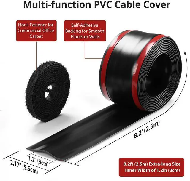 Alt view image 2 of 6 - 8.2Ft Cord Cover Floor, PVC Cord Covers for Wires on Floor, Soft Floor Cable Cover Cord Hider, Floor Cable Management Cable Protector for Commercial Office Carpet/Floors/Wall Black