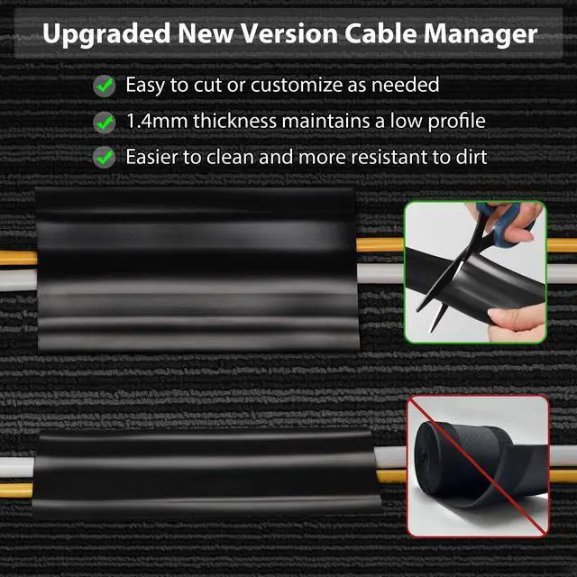 Alt view image 4 of 6 - 8.2Ft Cord Cover Floor, PVC Cord Covers for Wires on Floor, Soft Floor Cable Cover Cord Hider, Floor Cable Management Cable Protector for Commercial Office Carpet/Floors/Wall Black
