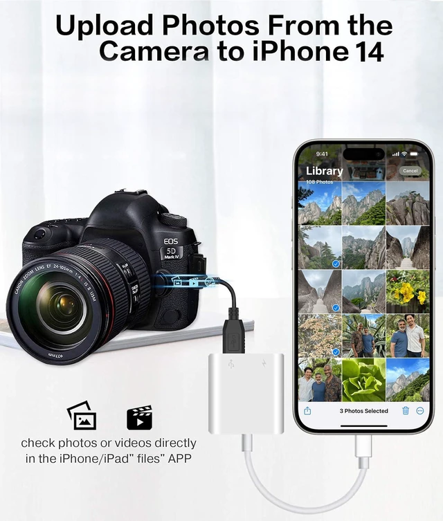 Alt view image 2 of 7 - Apple Lightning to USB Camera Adapter, USB 3.0 OTG Cable for iPhone/iPad to Connect Card Reader, USB Flash Drive, U Disk, Keyboard, Mouse, Hubs, MIDI, Plug & Play (White-2)