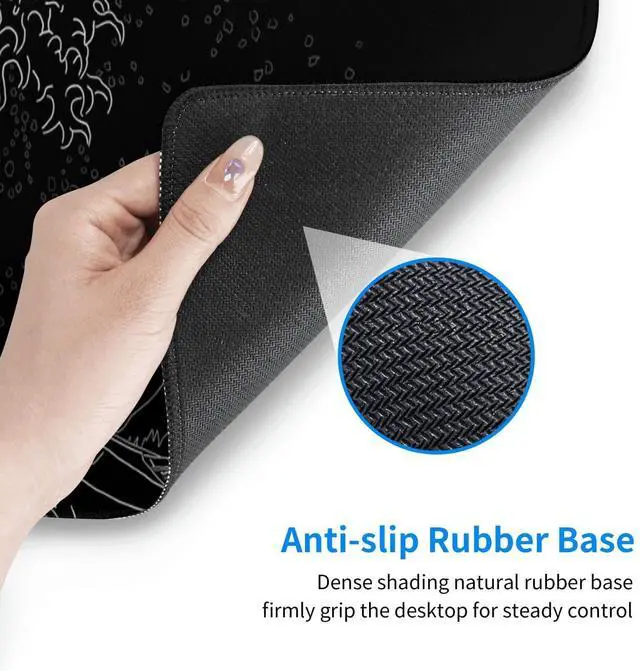 Alt view image 5 of 5 - Extended Large Anime Black Mouse Pad The Great Wave Off Kanagawa Painting Big Gaming Keyboard Mat XXL Non-Slip Water-Resistant Rubber Base Full Desk Mousepad 3D Pattern