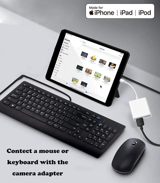 Alt view image 5 of 7 - Apple Lightning to USB Camera Adapter, USB 3.0 OTG Cable for iPhone/iPad to Connect Card Reader, USB Flash Drive, U Disk, Keyboard, Mouse, Hubs, MIDI, Plug & Play (White-2)