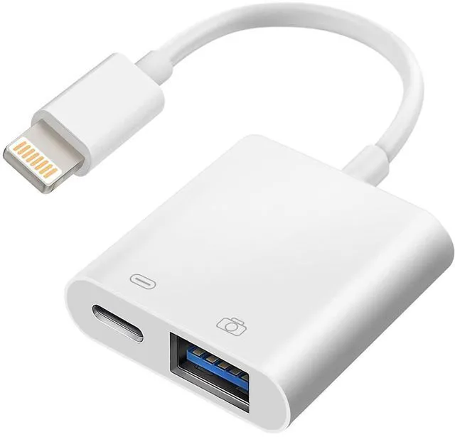 Main image of Apple Lightning to USB Camera Adapter, USB 3.0 OTG Cable for iPhone/iPad to Connect Card Reader, USB Flash Drive, U Disk, Keyboard, Mouse, Hubs, MIDI, Plug & Play (White-2)