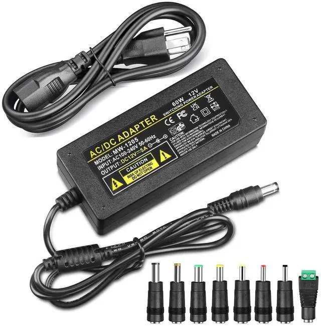 Main image of 12V 5A Power Supply Adapter 60W AC 100-240V to DC 12 Volt 5Amp Power Converter Transformer Interface with 5.5×2.5mm Output Plug AC/DC Adapter Compatible with 12V 1A 2A 3A 4A Equipment