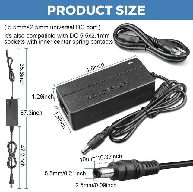Alt view image 2 of 7 - 12V 5A Power Supply Adapter 60W AC 100-240V to DC 12 Volt 5Amp Power Converter Transformer Interface with 5.5×2.5mm Output Plug AC/DC Adapter Compatible with 12V 1A 2A 3A 4A Equipment