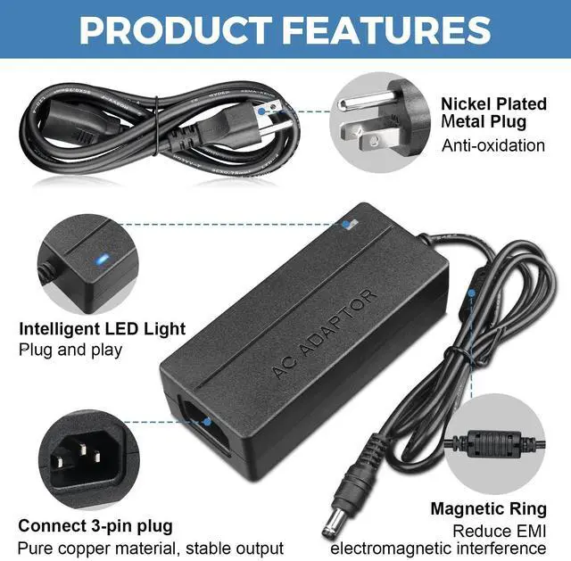 Alt view image 4 of 7 - 12V 5A Power Supply Adapter 60W AC 100-240V to DC 12 Volt 5Amp Power Converter Transformer Interface with 5.5×2.5mm Output Plug AC/DC Adapter Compatible with 12V 1A 2A 3A 4A Equipment