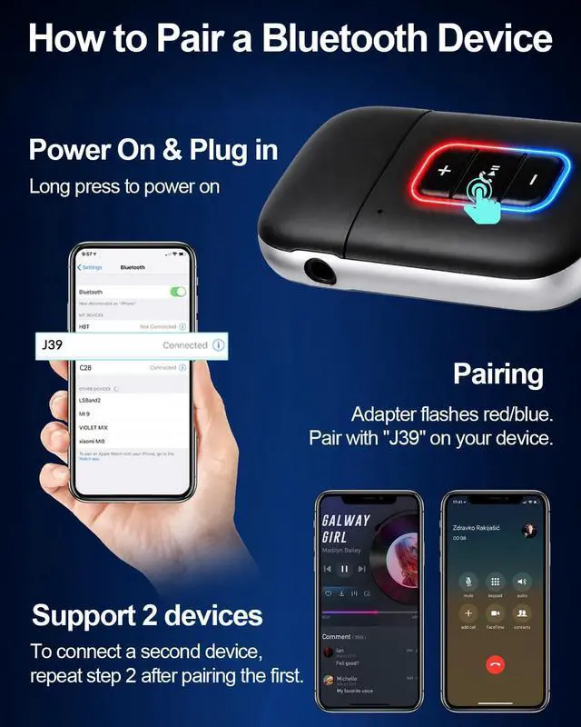 Alt view image 4 of 6 - Aux Bluetooth 5.3 Adapter for Car, Bluetooth Receiver Aux Car Adapter, Auxiliar Audio Blue Tooth para Carro Wireless Dongle with 3.5mm Jack for Stereo Systems and Headphones