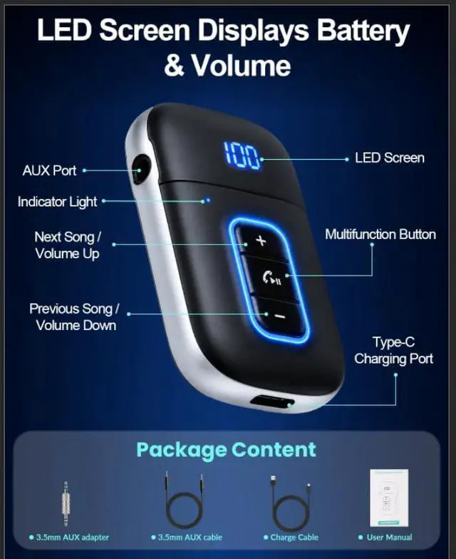 Alt view image 5 of 6 - Aux Bluetooth 5.3 Adapter for Car, Bluetooth Receiver Aux Car Adapter, Auxiliar Audio Blue Tooth para Carro Wireless Dongle with 3.5mm Jack for Stereo Systems and Headphones