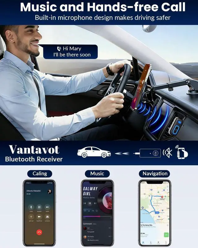 Alt view image 3 of 6 - Aux Bluetooth 5.3 Adapter for Car, Bluetooth Receiver Aux Car Adapter, Auxiliar Audio Blue Tooth para Carro Wireless Dongle with 3.5mm Jack for Stereo Systems and Headphones