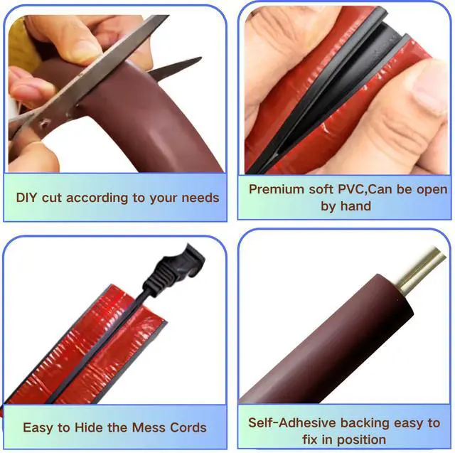 Alt view image 7 of 7 - 10ft Self Adhesive Floor Cord Cover,Cable Cavity:0.61" (W) x 0.32" (H),Heavy Duty Soft PVC Cable Protector and Extension Cord Hider,Cord Management System to Hide Wires on Floor,Black