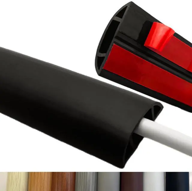 Main image of 10ft Self Adhesive Floor Cord Cover,Cable Cavity:0.61" (W) x 0.32" (H),Heavy Duty Soft PVC Cable Protector and Extension Cord Hider,Cord Management System to Hide Wires on Floor,Black