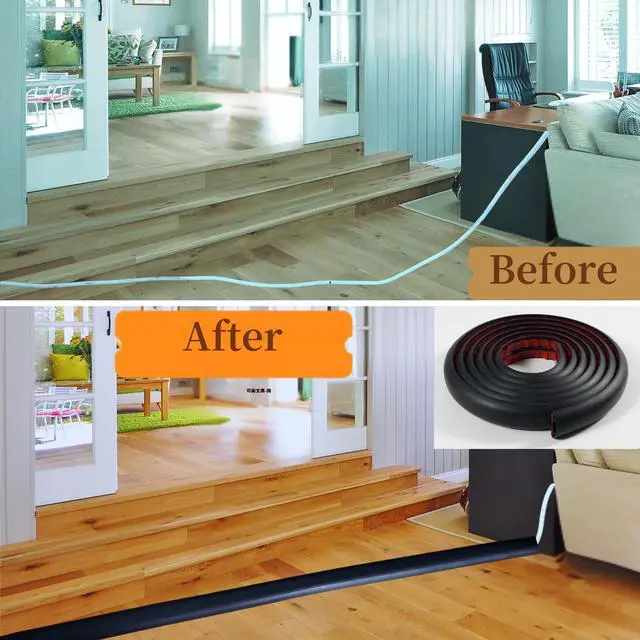 Alt view image 5 of 7 - 10ft Self Adhesive Floor Cord Cover,Cable Cavity:0.61" (W) x 0.32" (H),Heavy Duty Soft PVC Cable Protector and Extension Cord Hider,Cord Management System to Hide Wires on Floor,Black